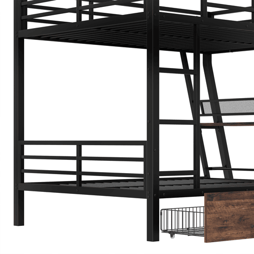 Cama alta 140x200 cm - Estrutura em ferro, tira LED, gavetas, grade, escada, secretária - Preto Cama alta 140x200 cm - Estrutura em ferro, tira LED, gavetas, grade, escada, secretária - Preto