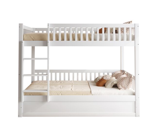 Cama litera infantil 90*200 cm - sistema hidráulico de almacenamiento, resistente y duradero - blanco