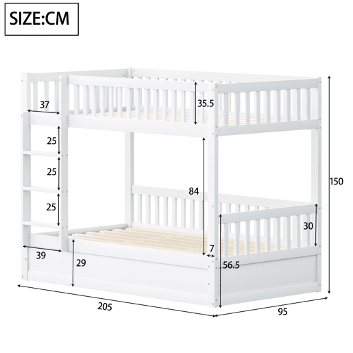 Cama beliche infantil 90*200 cm - Sistema hidráulico de arrumação, resistente e duradouro - Branco