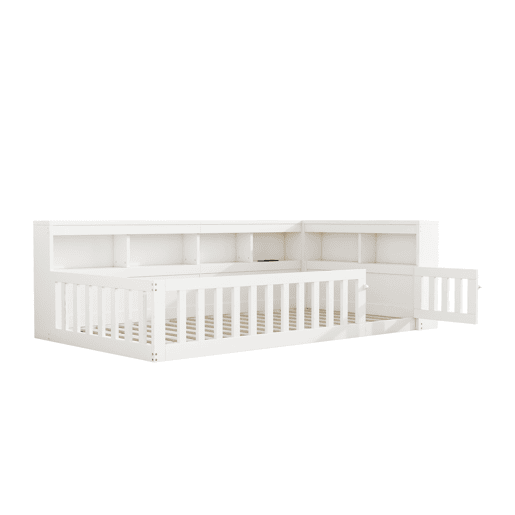 Cama Daybett 90x200cm - Sofá-cama, com compartimento de arrumação, com estrado (sem colchão), com tomada e USB - Branco