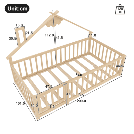 Cama infantil 90x190 cm - Barra de segurança, grade com fechadura - Natural