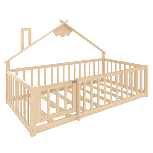 Cama infantil 90x190 cm - Barra de segurança, grade com fechadura - Natural