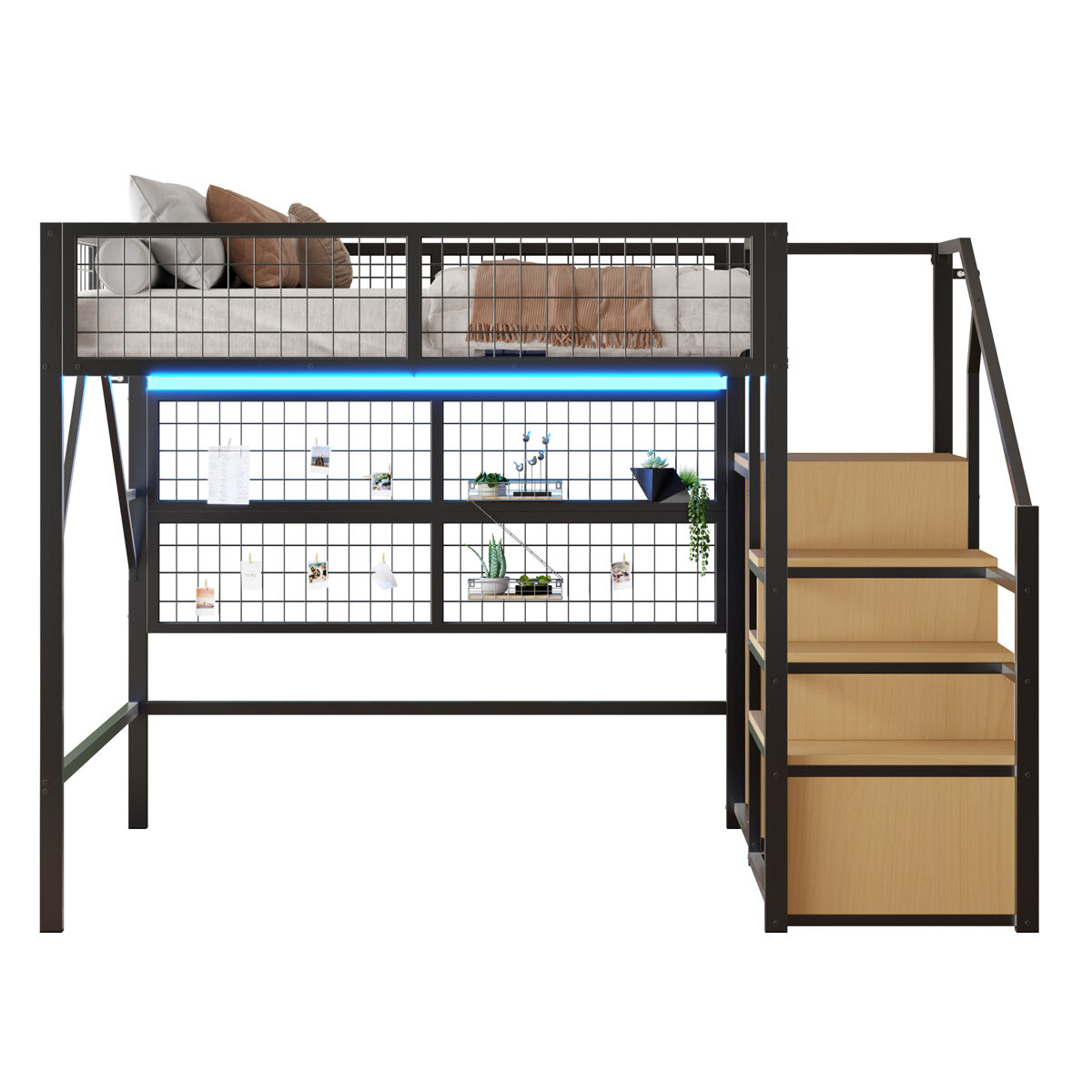 Cama alta para niños 145x255 Negro