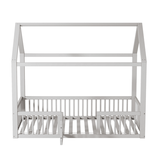 Cama de madeira maciça 90x200 cm - Cama de casal, cama plana, cama de casa, cama de casa com porta - Branca