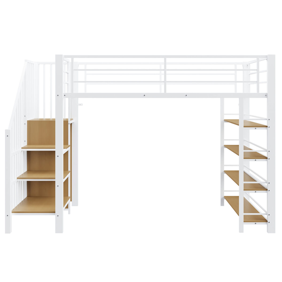 Cama alta 90*200 cm - con escalera de seguridad, almacenamiento, pequeño armario, estantes, diseño de cerca alta - blanco