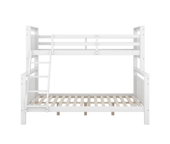 Litera de madera 90(140)x200 cm - con escalera y barandilla de seguridad, convertible en 2 camas separadas - blanca