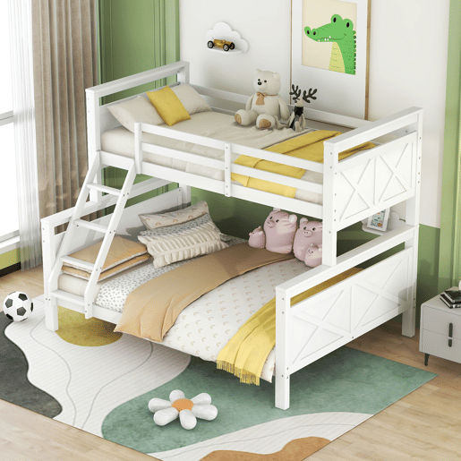 Beliche de madeira 90(140)x200 cm - com escada e corrimão de segurança, convertível em 2 camas separadas - branco