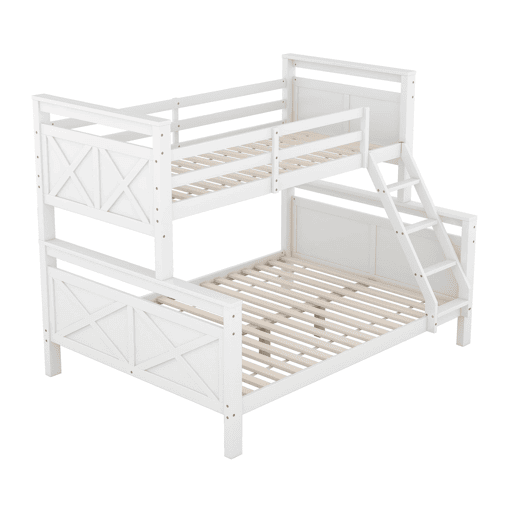 Beliche de madeira 90(140)x200 cm - com escada e corrimão de segurança, convertível em 2 camas separadas - branco