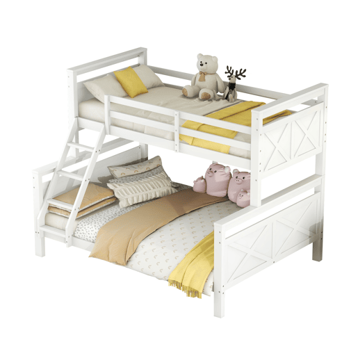 Beliche de madeira 90(140)x200 cm - com escada e corrimão de segurança, convertível em 2 camas separadas - branco