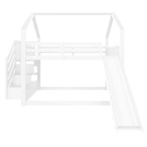 Cama beliche 140x200 cm - com escada de arrumação, escorrega, cama com grades - Branco