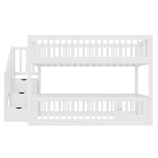 Cama beliche 140x200 - cama individual de madeira com escada de segurança e gavetas de arrumação - branco