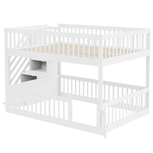 Cama beliche 140x200 - cama individual de madeira com escada de segurança e gavetas de arrumação - branco