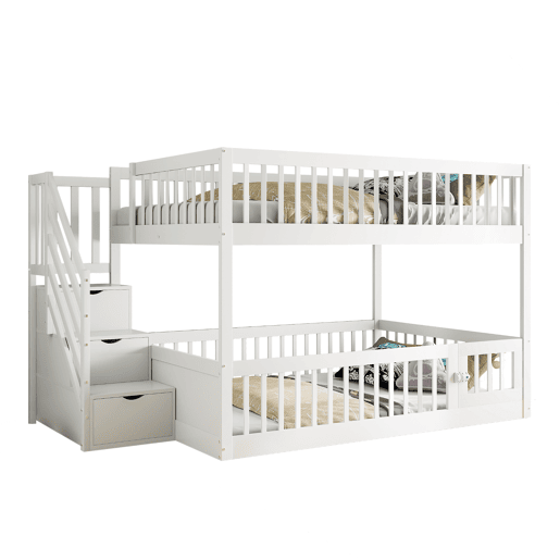 Cama beliche 140x200 - cama individual de madeira com escada de segurança e gavetas de arrumação - branco