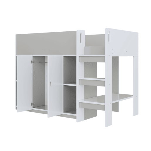 Cama alta multifuncional 90x200 - Com arrumação, armário e prateleiras, cama infantil com escada e construção estável - Cinza