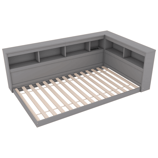 Cama de dia, 90x200 cm - Sofá-cama, com tomada e 2 portas USB, com estrado (sem colchão) - Cinza
