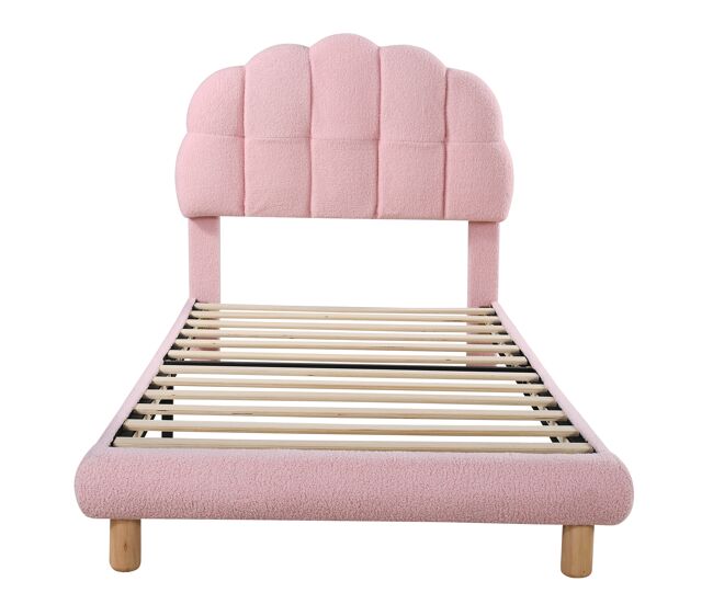 Cama individual 90x200 cm - cama infantil, cama juvenil, cama tapizada, con somier de listones de madera - rosa