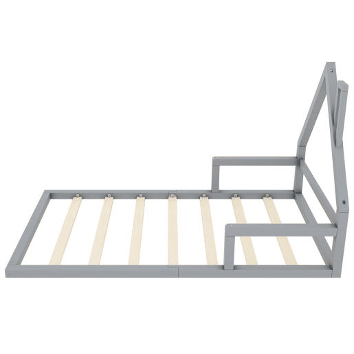 Cama infantil 90x200 cm - Cama baixa, em forma de casa, madeira de pinho, estilo simples - Cinza