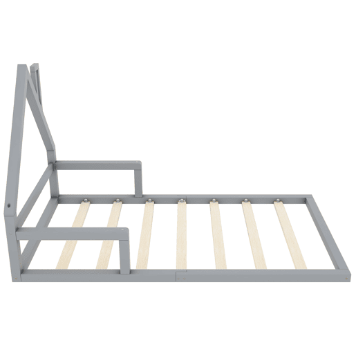 Cama infantil 90x200 cm - Cama baixa, em forma de casa, madeira de pinho, estilo simples - Cinza