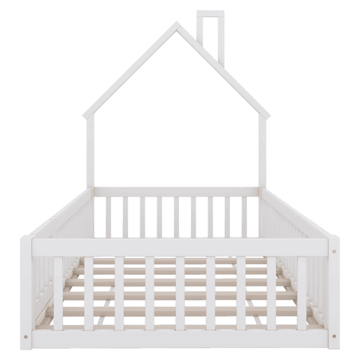 Cama infantil, 90 x 200 cm - Cama em forma de chaminé, com estrado (sem colchão), madeira de pinho, estilo minimalista - Branco