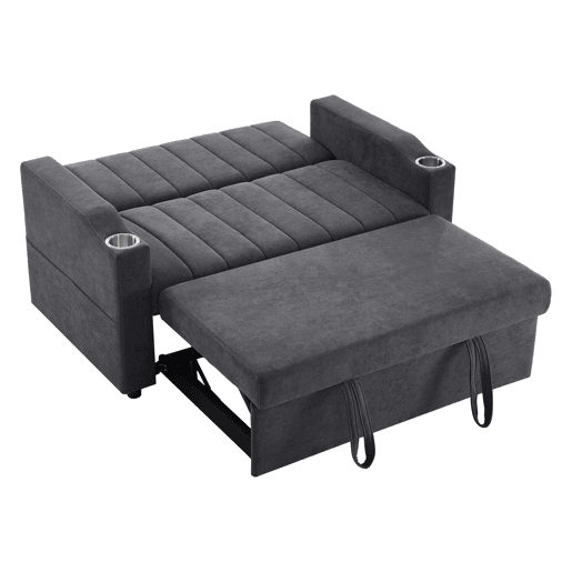 Sofá multifuncional moderno de 2 lugares - Sofá-cama com encosto ajustável, porta-copos e almofadas - Cinza