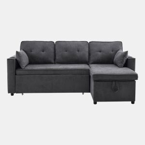 Sofá-cama em forma de L - Design moderno, sofá com arrumação e porta-copos - Cinza