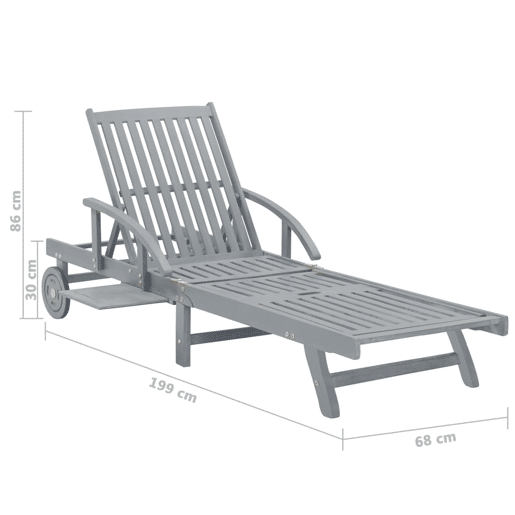 Espreguiçadeira espreguiçadeira para banhos de sol cama de jardim terraço móveis de exterior cinza madeira de acácia maciça 02_0012776