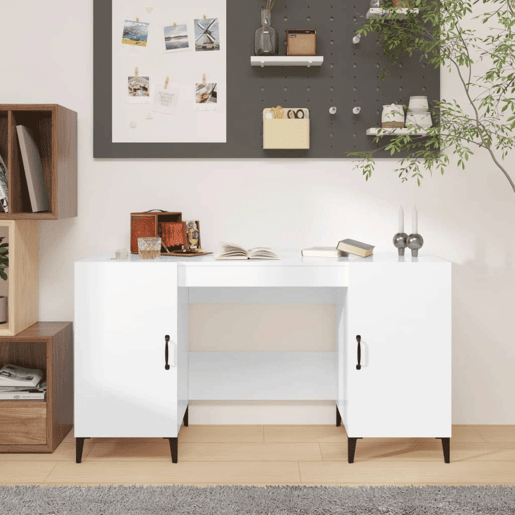 Secretária Escrivaninha de computador - 140x50x75 cm derivados de madeira branco brilhante