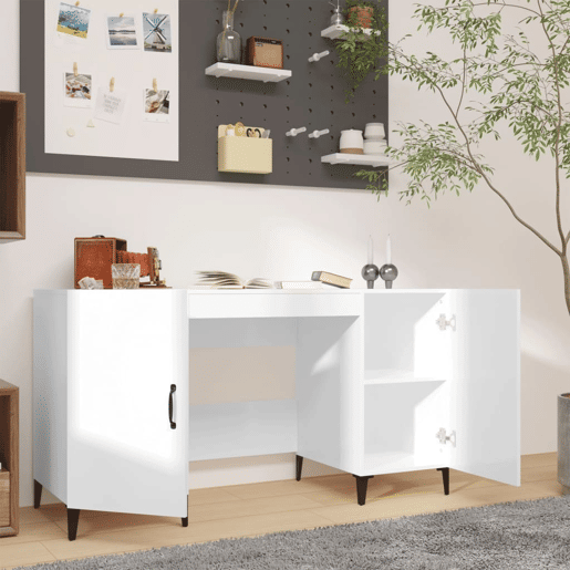 Secretária Escrivaninha de computador - 140x50x75 cm derivados de madeira branco brilhante