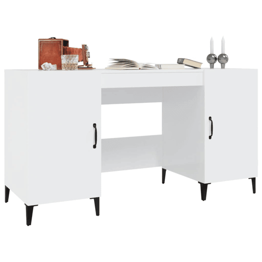 Secretária Escrivaninha de computador - 140x50x75 cm derivados de madeira branco brilhante