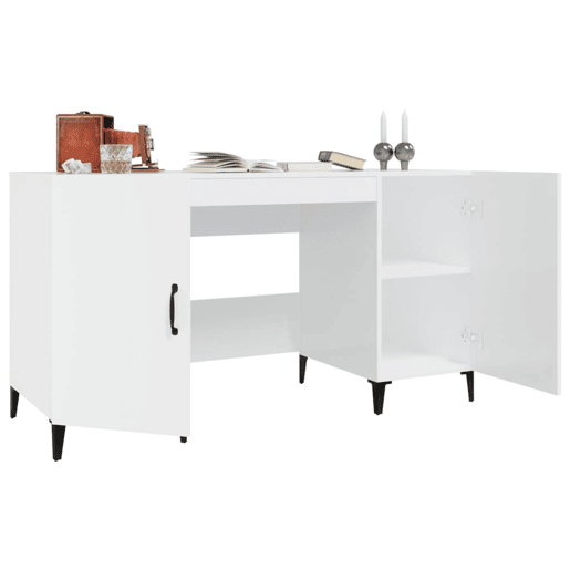 Secretária Escrivaninha de computador - 140x50x75 cm derivados de madeira branco brilhante