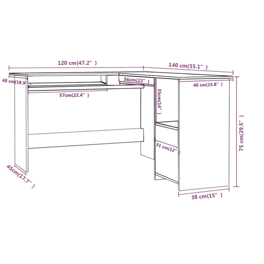 Secretária de canto - Mesa de computador forma L 120x140x75cm contraplacado preto