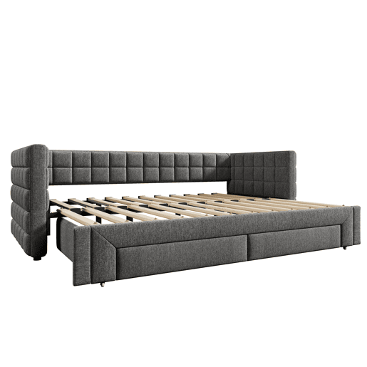 Sofá-cama, 90x200 cm - Sofá-cama com encosto quadrado, cama extensível (até 180 cm, tamanho queen), 2 gavetas, sem colchão - Cinza