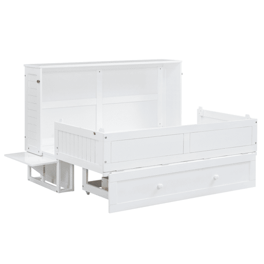 Cama Schrankbett 140x200 cm - Com gavetas na extremidade da cama e prateleira lateral - Branco