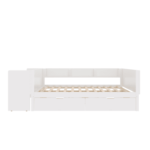 Cama de madeira 140x200cm - com secretária, 2 gavetas, prateleiras, sem colchão - branca