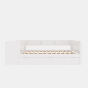 Cama de madeira 140x200cm - com secretária, 2 gavetas, prateleiras, sem colchão - branca