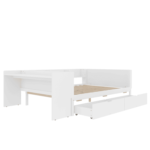 Cama de madeira 140x200cm - com secretária, 2 gavetas, prateleiras, sem colchão - branca