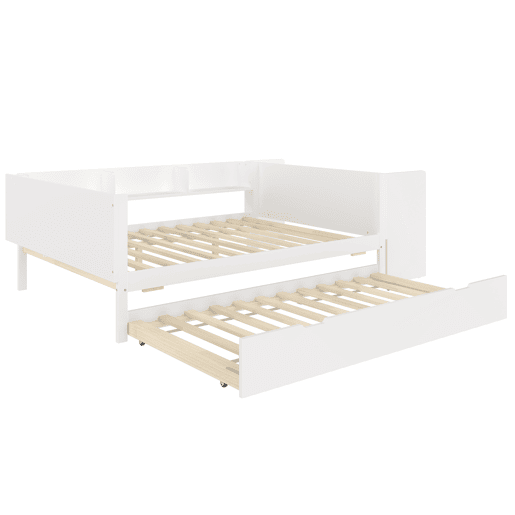 Cama de madeira 140x200cm - com secretária, cama adicional, prateleiras - branca