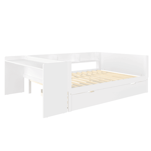 Cama de madeira 140x200cm - com secretária, cama adicional, prateleiras - branca
