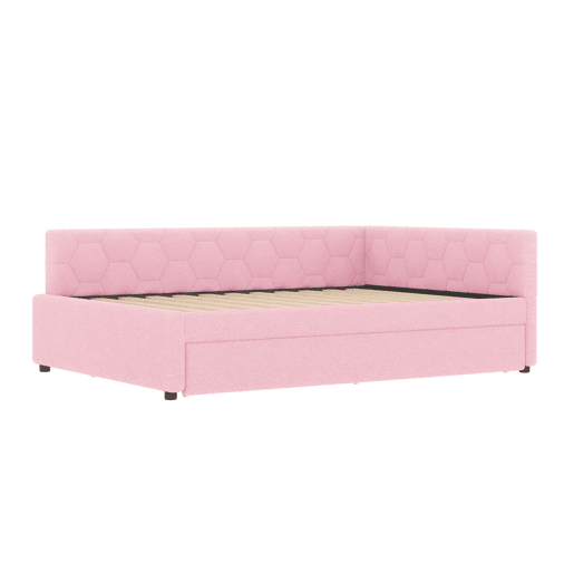 Sofá-cama, 140*200 cm, sofá-cama, cama com estrado de ripas (sem colchão), com candeeiro de mesa, com cama extra multifuncional, porta USB tipo C, material confortável, imitação de velo, rosa