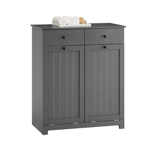 SoBuy Armário de Casa de Banho com Cesto de Roupa, Armário com Espelho e 2 Gavetas, Cinza, 78x38x90cm, BZR33-II-DG