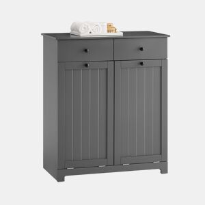 SoBuy Armário de Casa de Banho com Cesto de Roupa, Armário com Espelho e 2 Gavetas, Cinza, 78x38x90cm, BZR33-II-DG