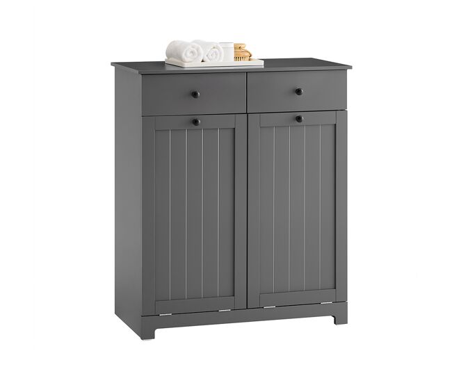 Sobuy mueble de baño con cesto para la ropa, armario con espejo y 2 cajones, gris, 78 x 38 x 90 cm, bzr33-ii-dg