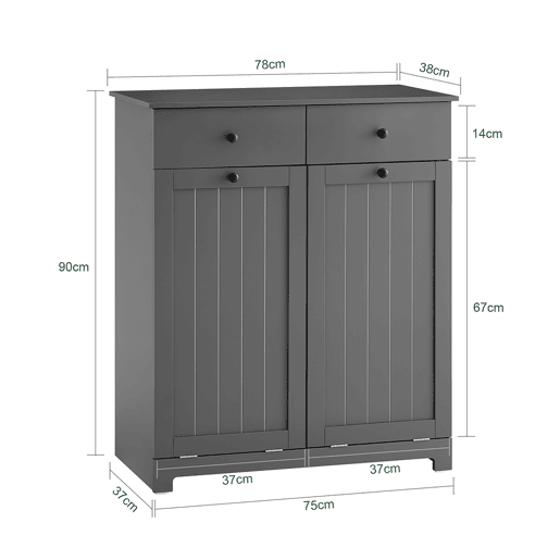 SoBuy Armário de Casa de Banho com Cesto de Roupa, Armário com Espelho e 2 Gavetas, Cinza, 78x38x90cm, BZR33-II-DG