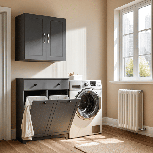 SoBuy Armário de Casa de Banho com Cesto de Roupa, Armário com Espelho e 2 Gavetas, Cinza, 78x38x90cm, BZR33-II-DG