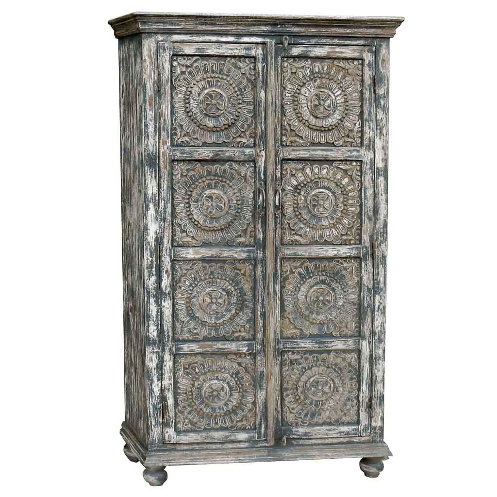 Armario de madera acabado artesanal gris 100x41x183h cm