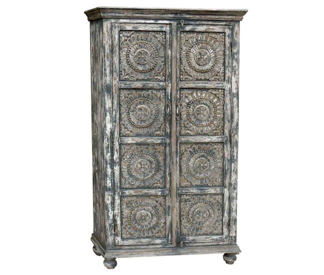Armario de madera acabado artesanal gris 100x41x183h cm