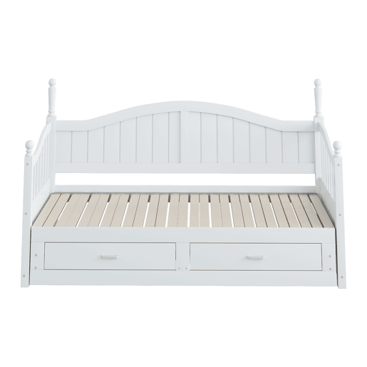 Sofá-cama extensível 90180*190 cm - com colunas romanas, encosto curvo, apoios de braços, com gavetas e estrado, cama multifuncional em pinho - Branco