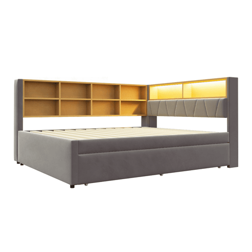 Sofá-cama 140x200 - Cama extensível 90x190, com luzes LED, tomadas e compartimentos, sofá multifuncional, cama individual, flanela - cinza escuro