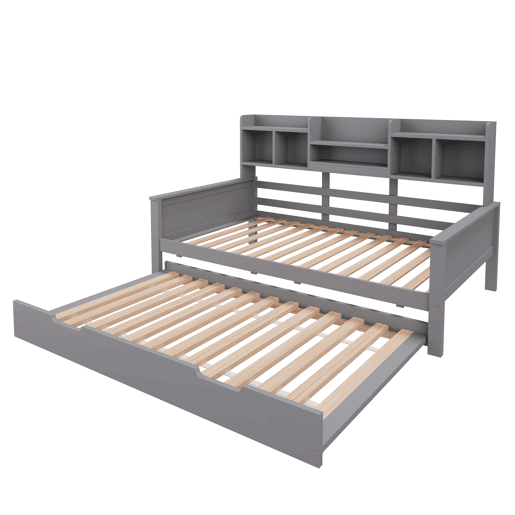 Sofá-cama extensível 90*200 cm - com arrumação e estrado, madeira de pinho, cama individual - Cinza Sofá-cama extensível 90*200 cm - com arrumação e estrado, madeira de pinho, cama individual - Cinza