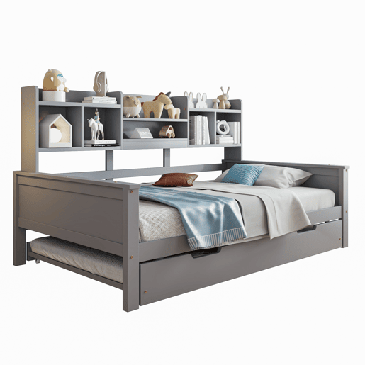 Sofá-cama extensível 90*200 cm - com arrumação e estrado, madeira de pinho, cama individual - Cinza Sofá-cama extensível 90*200 cm - com arrumação e estrado, madeira de pinho, cama individual - Cinza